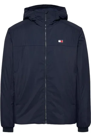 Tommy Hilfiger Kurtki, Mężczyzna, Niebieski, 2XL, Niebieska Kurtka z Kapturem - Naszywka
