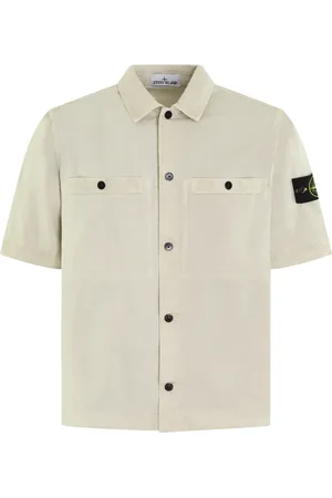 Stone Island Koszule, Mężczyzna, Beżowy, M, Bawełna, Koszula Overshirt z Krótkim Rękawem