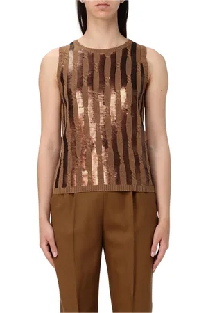 Max Mara Koszulki, Kobieta, brązowy, XS, Top z cekinami i dzianiny