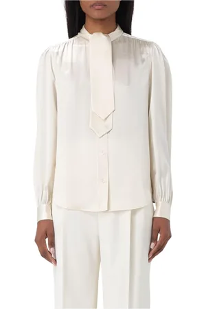 Saint Laurent Bluzki, Kobieta, Biały, S, Jedwabna Bluzka z Kokardą Elegancki Biały Top