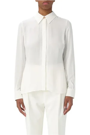 Elisabetta Franchi Bluzki, Kobieta, Beżowy, XS, Jedwabna Bluzka Kołnierzyk Elegancki Styl