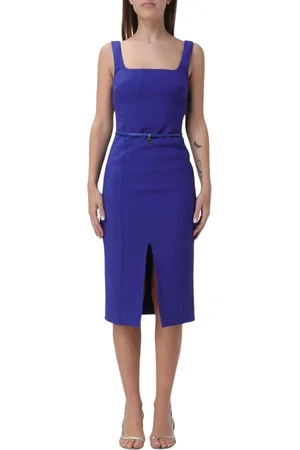 Elisabetta Franchi Sukienki, Kobieta, Niebieski, S, Indigo Sheath Sukienka z Rozcięciem na Przodzie