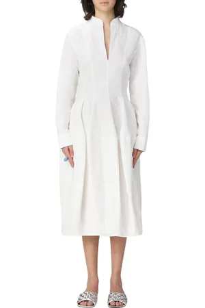 Bottega Veneta Sukienki, Kobieta, Biały, S, Biała Lniana Sukienka Midi