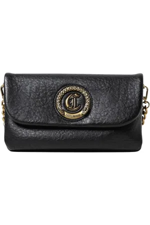 Roberto Cavalli Torebki, Kobieta, Czarny, ONE SIZE, Czarna Skórzana Kopertówka z Łańcuchem