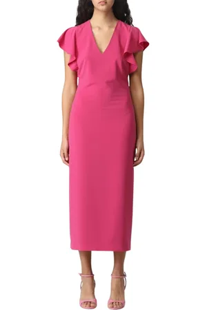 Patrizia Pepe Sukienki, Kobieta, Różowy, 2XS, Fuchsia Flutter Sleeve Midi Dress