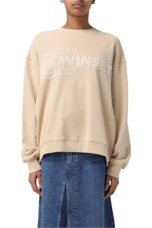 Twin-Set Bluzy, Kobieta, Beżowy, S, Elegant Logo Sweatshirt