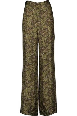 Saint Laurent Spodnie, Kobieta, Zielony, M, Jedwabne Spodnie z Szerokimi Nogawkami w Wzory