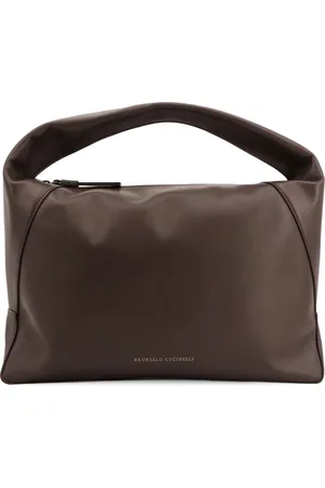 Brunello Cucinelli Torebki, Kobieta, brązowy, ONE SIZE, Zamsz, Skórzana torba na ramię z suwakiem Monili