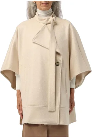 Max Mara Kurtki, Kobieta, brązowy, ONE SIZE, Brązowy wełniany płaszcz z peleryną