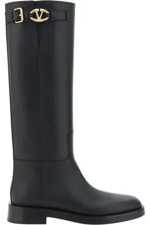 VALENTINO GARAVANI Buty, Kobieta, Czarny, 38 EU, Len, Ikoniczne skórzane kozaki z VLogo