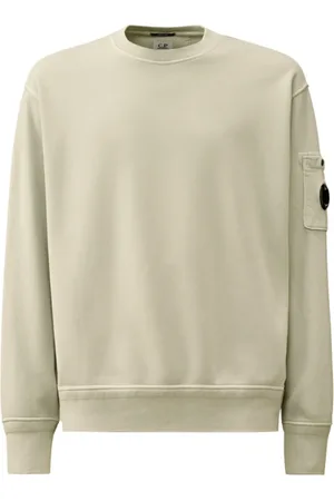 C.P. Company Bluzy, Mężczyzna, Zielony, L, Len, Bluza z polaru o przekątnej wełny bawełnianej niebiesko-szara