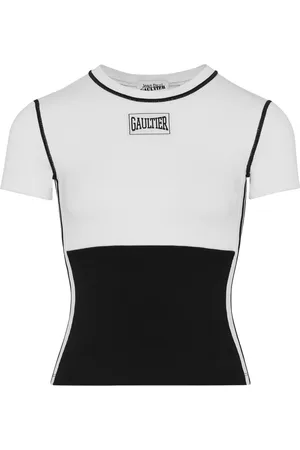 Jean Paul Gaultier Koszulki, Kobieta, Biały, S, Biała Koszulka w Bloki Kolorów Styl Elegancki