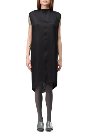 Maison Margiela Sukienki, Kobieta, Czarny, 2XS, Czarna Jedwabna Sukienka Midi z Wysokim Dekoltem
