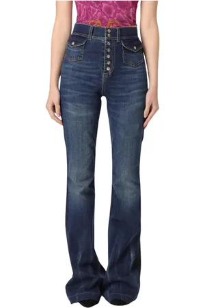 VERSACE Jeansy, Kobieta, Niebieski, W25, Denim, Eleganckie Dzwony Niebieskie Jeansyy