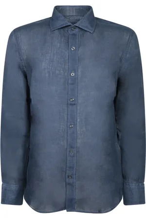 120% Lino Koszule, Mężczyzna, Niebieski, S, Casual Slim Fit Linen Shirt