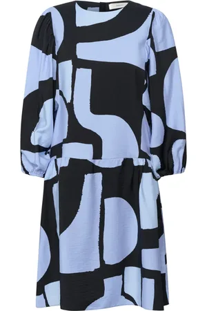 INWEAR Sukienki, Kobieta, Niebieski, M, Niebieska Sukienka z Pufowymi Rękawami