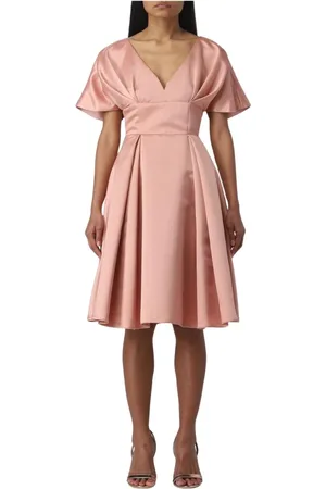 Pinko Sukienki, Kobieta, Różowy, M, Elegancka Sukienka z Plisami i Dekoltem w serek