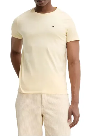 Tommy Hilfiger Koszulki, Mężczyzna, Beżowy, M, Bawełna, Żółty T-shirt z krótkim rękawem z bawełny