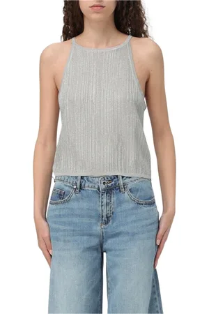 Armani Exchange Koszulki, Kobieta, Szary, L, Srebrny Sweter Top