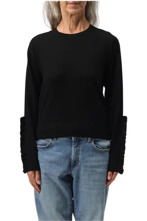 Pinko Swetry, Kobieta, Czarny, L, Sweter z wełny z falbanami elegancki styl