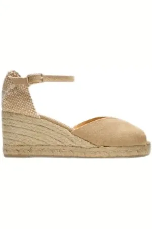 Castaner Buty, Kobieta, Beżowy, 37 EU, Bawełna, Sandał z palcem peep-toe i koturnem