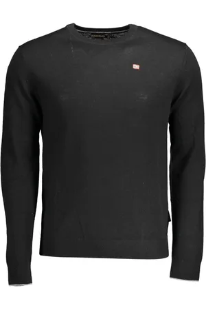 Napapijri Swetry, Mężczyzna, Czarny, L, Wełna, Elegancki Sweter z Wełny z Haftowanym Logo