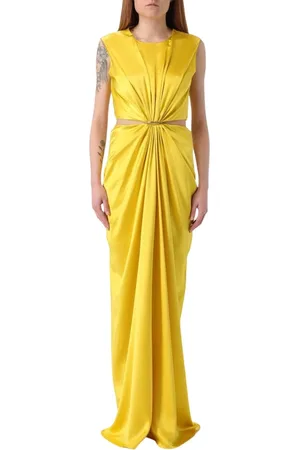 Max Mara Sukienki, Kobieta, Żółty, XS, Żółta Jedwabna Sukienka Maxi z Wycięciem