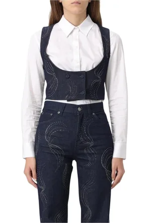 Dondup Kurtki, Kobieta, Niebieski, S, Denim, Rhinestone Detail Denim Vest Set