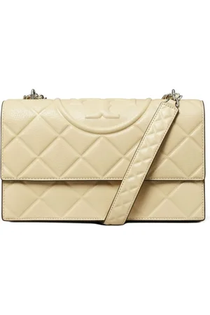 Tory Burch Torebki, Kobieta, Beżowy, ONE SIZE, Luksusowa Skórzana Torba na Ramię Giallo