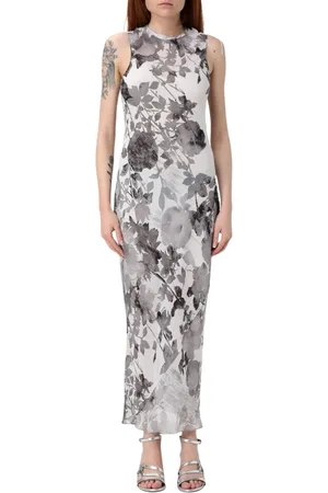 Patrizia Pepe Sukienki, Kobieta, Szary, S, Elegancka Kwiatowa Sukienka Maxi