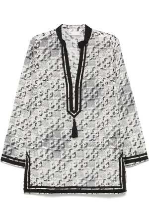 Tory Burch Bluzki, Kobieta, Wielobarwność, L, Elegancka Jedwabno-Bawełniana Koszula Iwory