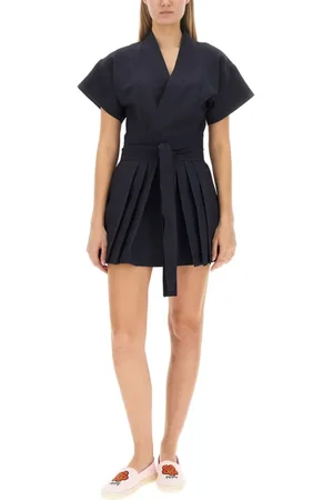 Kenzo Sukienki, Kobieta, Niebieski, S, Wełna, Wełniana Sukienka Kimono Kopertowa