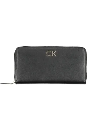 Calvin Klein Akcesoria, Kobieta, Czarny, ONE SIZE, Len, Czarna Portmonetka Damska z Zamykaniem na Zamek Błyskawiczny