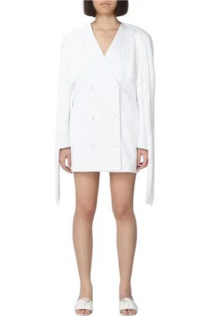 Pinko Sukienki, Kobieta, Biały, S, Elegancka Sukienka z Frędzlami w Białym