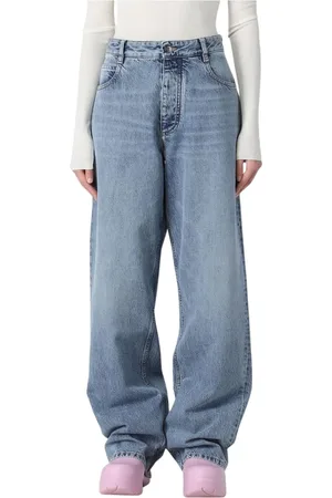 Bottega Veneta Jeansy, Kobieta, Niebieski, S, Stone-Washed Wide Leg High Waist Jeansy