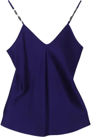 Max Mara Koszulki, Kobieta, Niebieski, L, Niebieski Jedwabny Top Cami z Ozdobnymi Ramiączkami