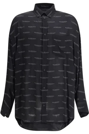 Balenciaga Koszule, Mężczyzna, Czarny, M, Len, Ikoniczna Koszula z Nadrukiem Monogramu