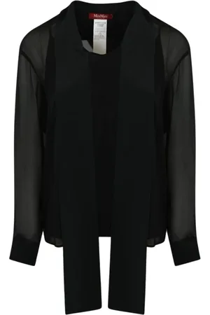 Max Mara Bluzki, Kobieta, Czarny, M, Elegancka Bluzka z Jedwabnym Krawatem