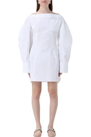 Jacquemus Sukienki, Kobieta, Biały, S, Elegancka Biała Mini Sukienka Bufiaste Rękawy