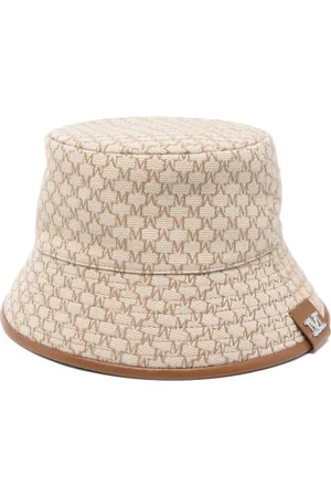 Max Mara Akcesoria, Kobieta, brązowy, 56 CM, Brązowy Monogramowy Kapelusz Z Szerokim Rondem