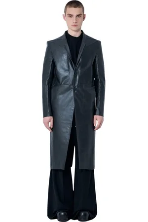 Rick Owens Płaszcze, Mężczyzna, Czarny, M, Dopasowany płaszcz skórzany