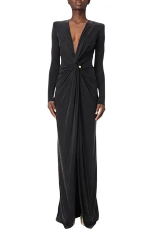 Elisabetta Franchi Sukienki, Kobieta, Czarny, XL, Elegancka Maxi Sukienka z Marszczeniem
