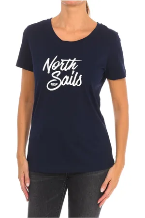 North Sails Koszulki, Kobieta, Niebieski, S, Bawełna, T-shirt z Krótkim Rękawem i Żebrowanym Dekoltem