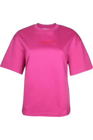 Lanvin Koszulki, Kobieta, Różowy, S, Bawełna, Fuksjowa bawełniana koszulka z okrągłym dekoltem o kroju oversized