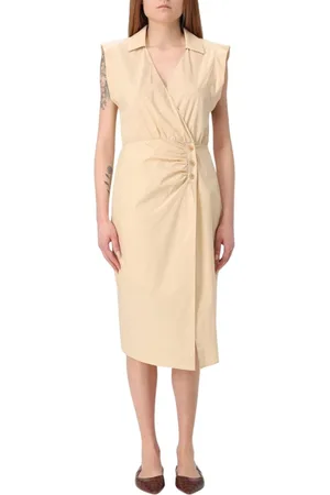 Patrizia Pepe Sukienki, Kobieta, Beżowy, L, Elegancka Sukienka Midi w Beżu