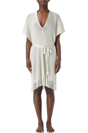 Max Mara Stroje kąpielowe, Kobieta, Biały, ONE SIZE, Elegant Fringed Knit Mini Dress