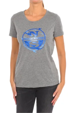 North Sails Koszulki, Kobieta, Szary, M, Bawełna, T-shirt z krótkim rękawem i ściągaczem na szyi