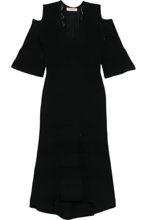 Twin-Set Sukienki, Kobieta, Czarny, L, Geometryczna Długa Sukienka Dzianinowa