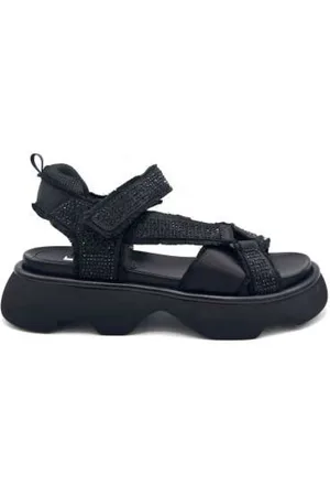 Jeannot Buty, Kobieta, Czarny, 36 EU, Czarne Satynowe Sandały z Kamieniami