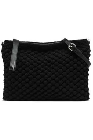Gianni chiarini Torebki, Kobieta, Czarny, ONE SIZE, Czarna Pouch z Efektem Bąbelkowym i Skórzanymi Szczegółami